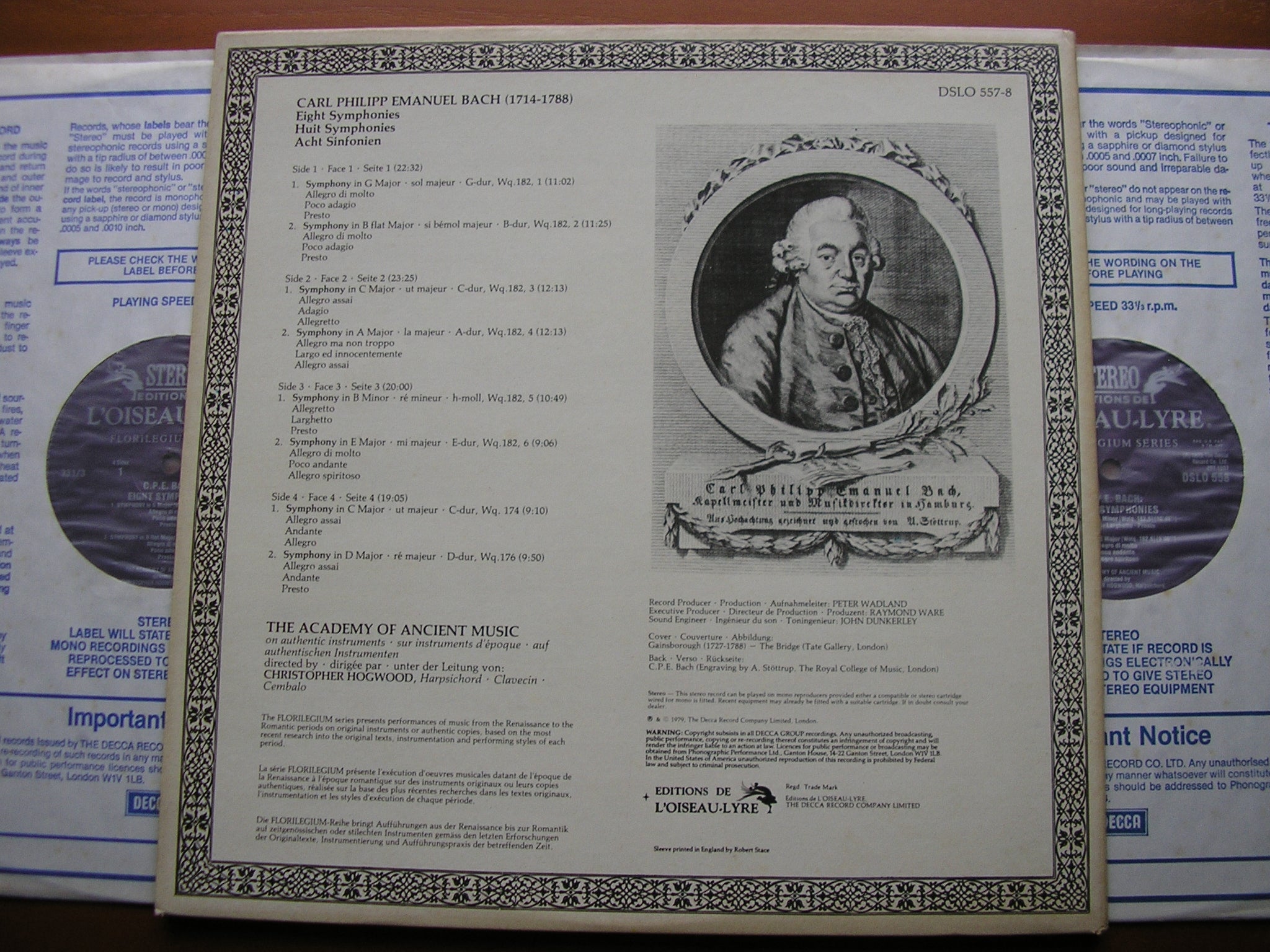 BACH C P E: EIGHT SYMPHONIES    THE ACADEMY OF ANCIENT MUSIC / HOGWOOD    DSLO 557 - 558