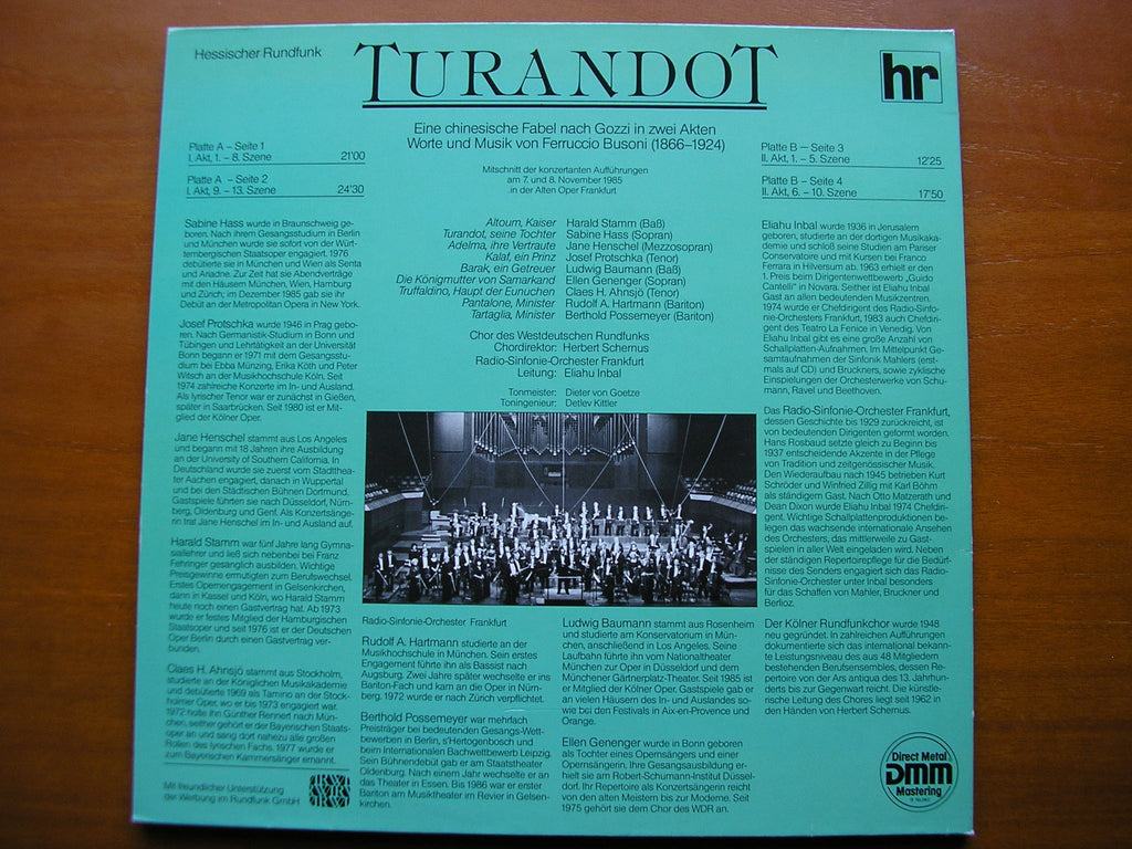 BUSONI: TURANDOT    SOLOISTS / FRANKFURT RADIO SYMPHONY / INBAL    2LP     66.28 354
