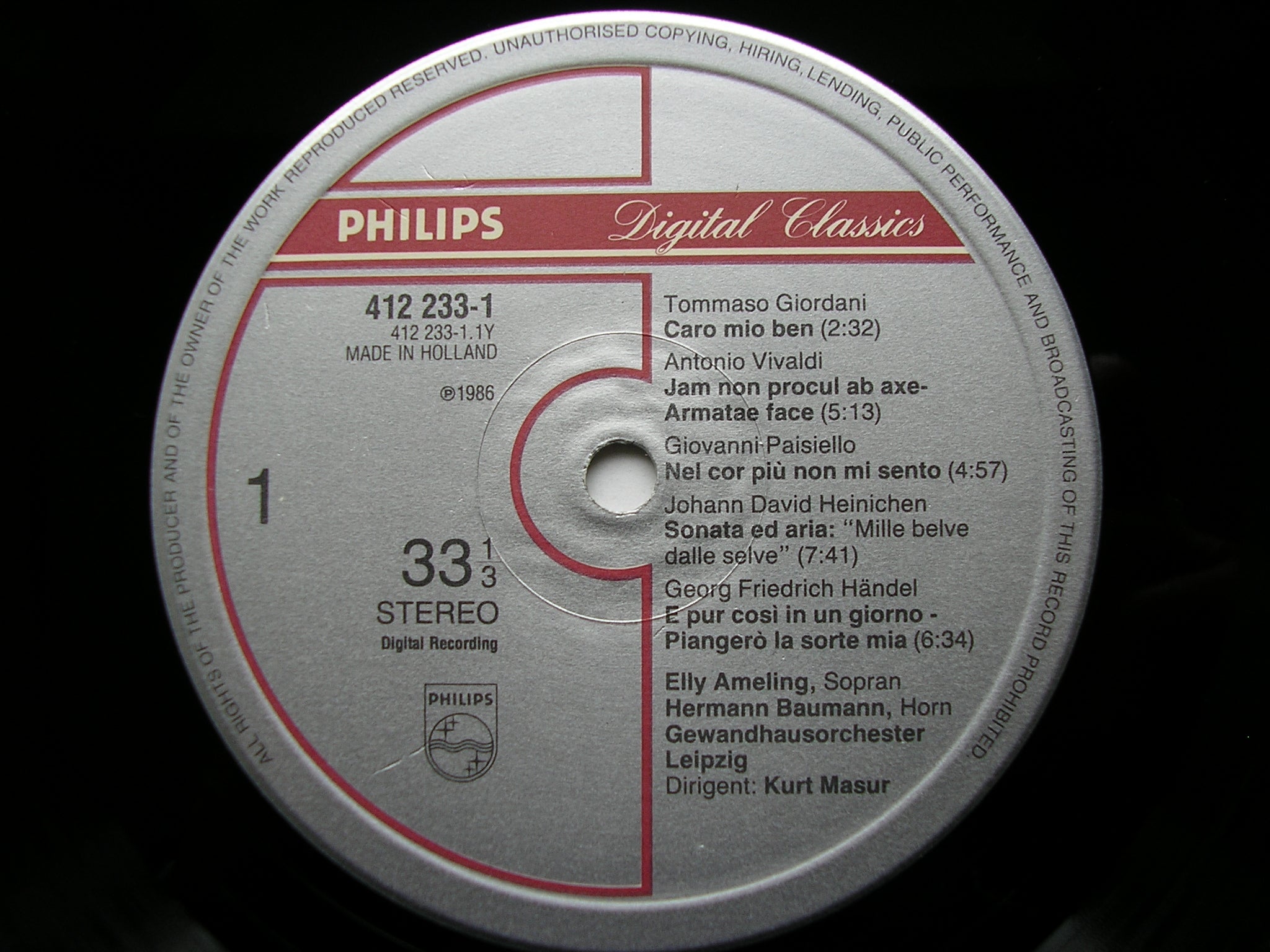 18th CENTURY ARIAS: GLUCK / HEINICHEN / PURCELL / MOZART / HANDEL / PAISIELLO / PERGOLESI / GIORDANI       AMELING / LEIPZIG GEWANDHAUS / MASUR     412 233