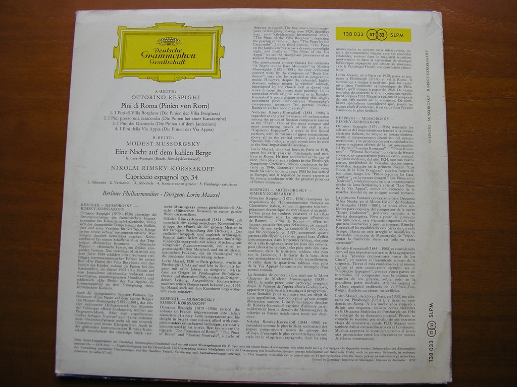 RIMSKY-KORSAKOV / MUSSORGSKY / RESPIGHI: ORCHESTRAL WORKS      MAAZEL / BERLIN PHILHARMONIC     138 033