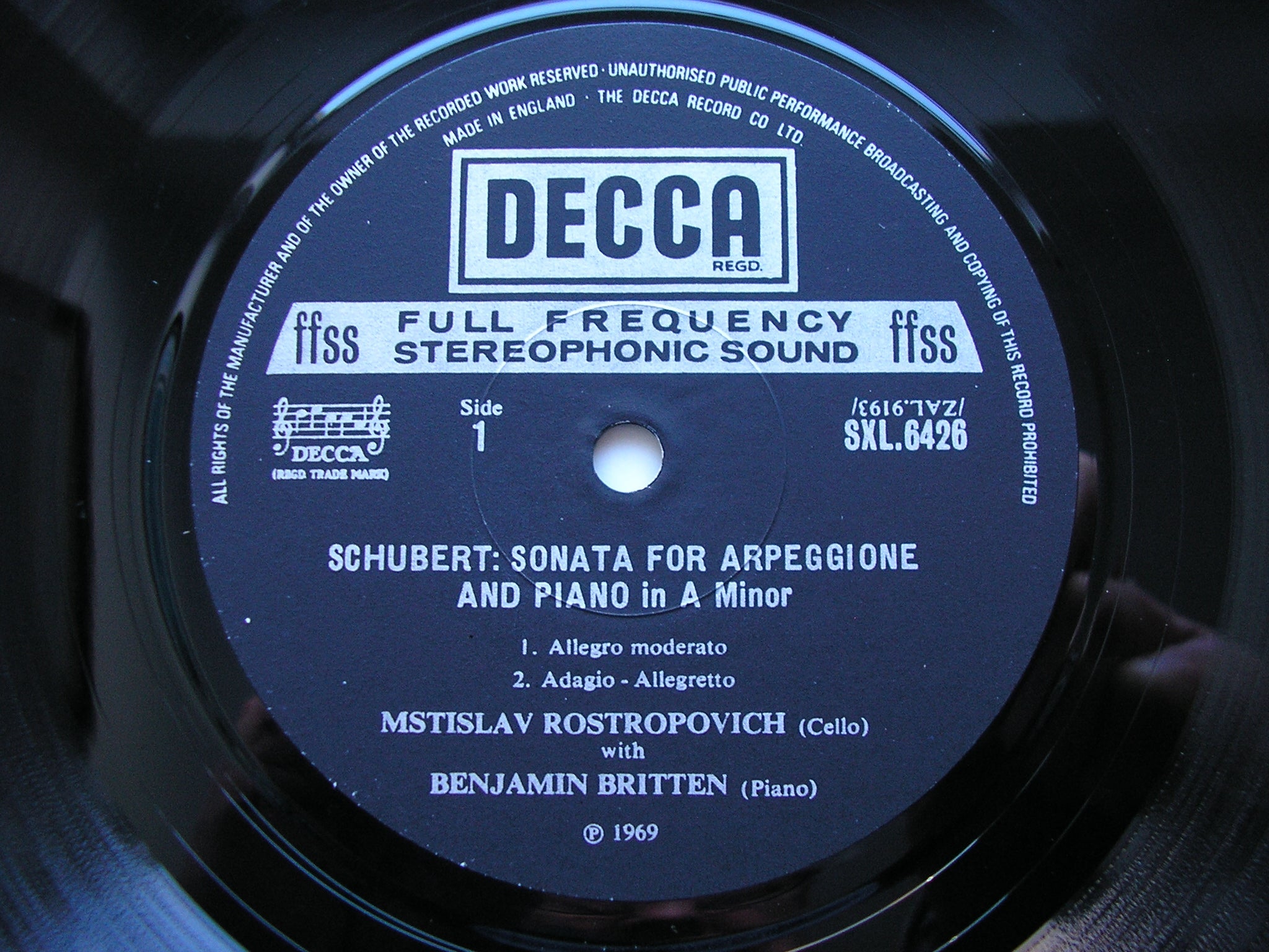 SXL 6426 SCHUBERT: ARPEGGIONE SONATA / BRIDGE: SONATA FOR CELLO & PIANO ROSTROPOVICH / BRITTEN