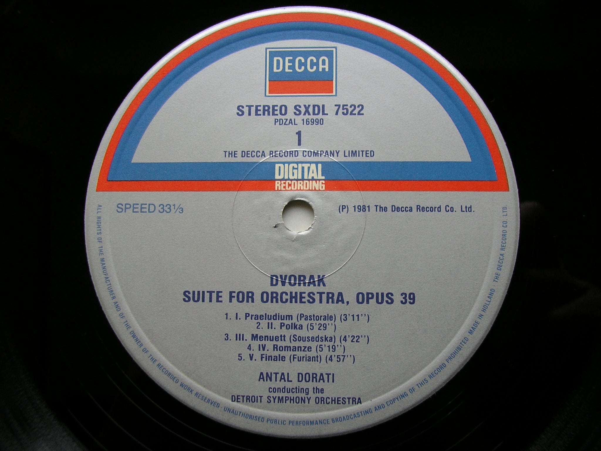 DVORAK: CZECH SUITE / PRAGUE WALTZES / POLONAISE / NOCTURNE    DORATI / DETROIT SYMPHONY   SXDL 7522
