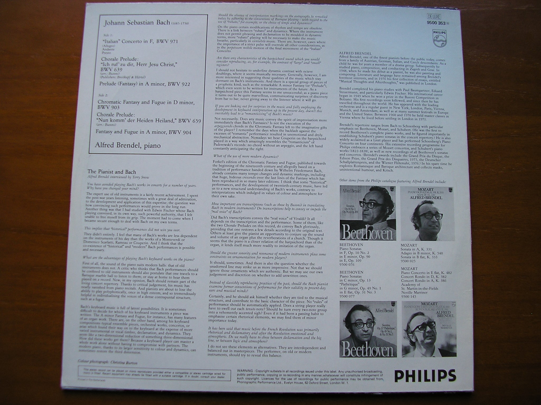 BACH: ITALIAN CONCERTO / KEYBOARD WORKS     ALFRED BRENDEL    9500 353