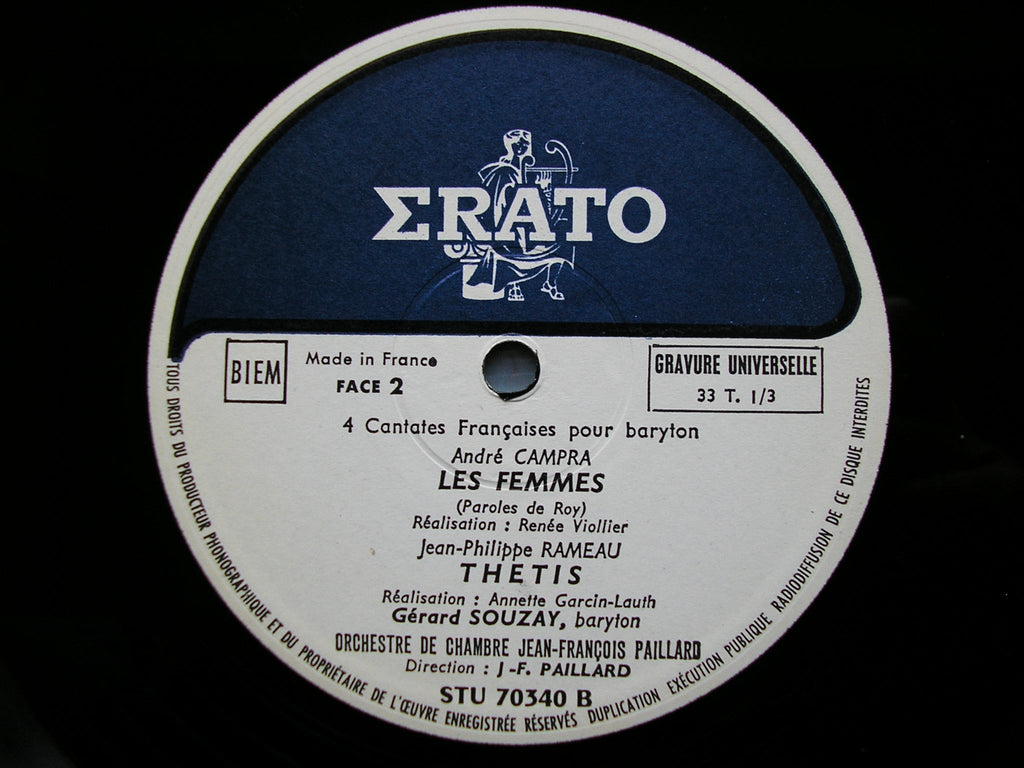CAMPRA / COURBOIS / RAMEAU / BOISMORTIER: FOUR FRENCH CANTATAS FOR BARITONE    SOUZAY / PAILLARD CHAMBER ORCHESTRA / PAILARD    STU 70340