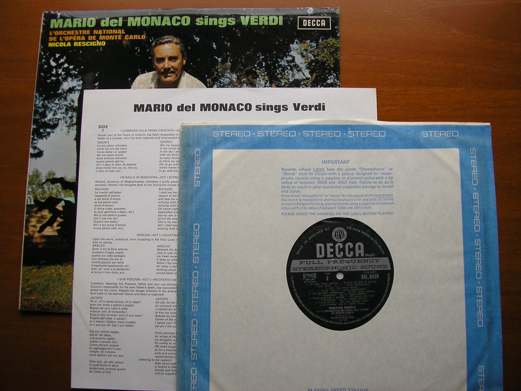 SXL 6429 MARIO DEL MONACO SINGS VERDI MONTE CARLO OPERA ORCHESTRA / RESCIGNO