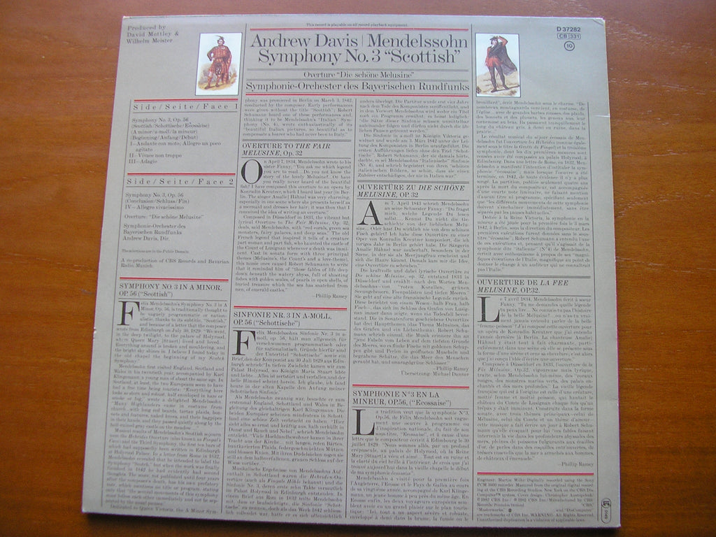 MENDELSSOHN: SYMPHONY No. 3 / OVERTURE The Fair Melusine     DAVIS / BAVARIAN RADIO SYMPHONY ORCHESTRA    D 37282