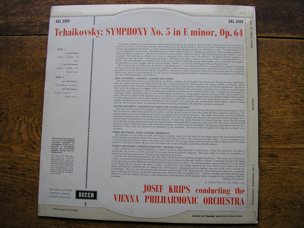 SXL 2109 TCHAIKOVSKY: SYMPHONY No. 5 KRIPS / VIENNA PHILHARMONIC