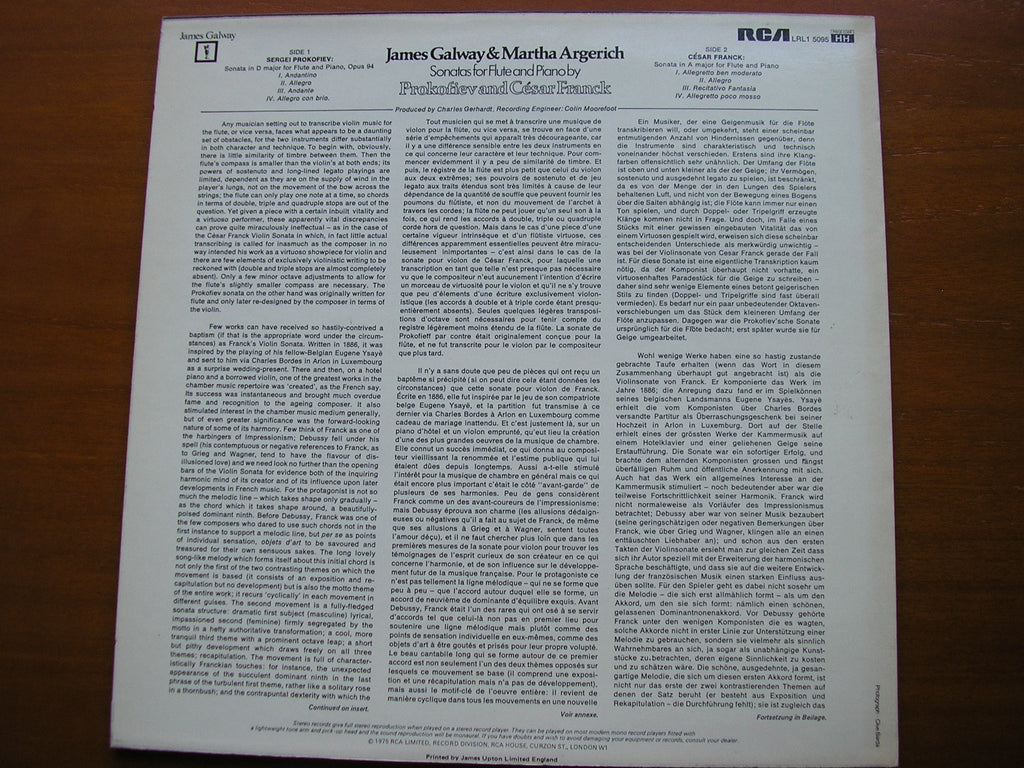 FRANCK / PROKOFIEV: SONATAS FOR FLUTE & PIANO      JAMES GALWAY / MARTHA ARGERICH      LRL1 5095
