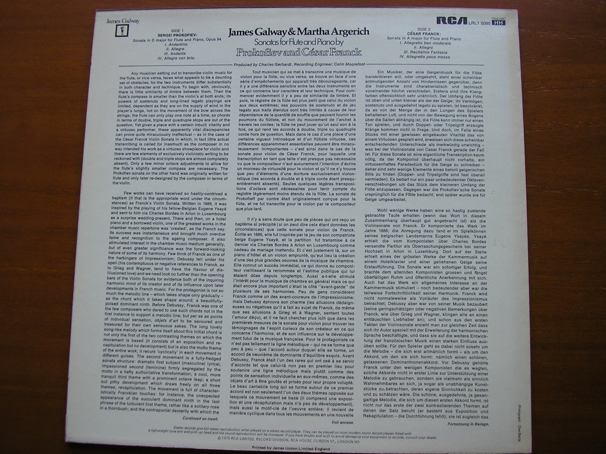 FRANCK / PROKOFIEV: SONATAS FOR FLUTE & PIANO      JAMES GALWAY / MARTHA ARGERICH      LRL1 5095