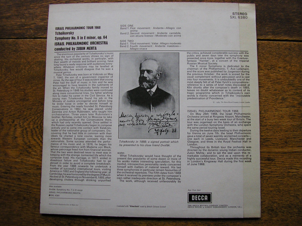 SXL 6380 TCHAIKOVSKY: SYMPHONY No. 5 MEHTA / ISRAEL PHILHARMONIC