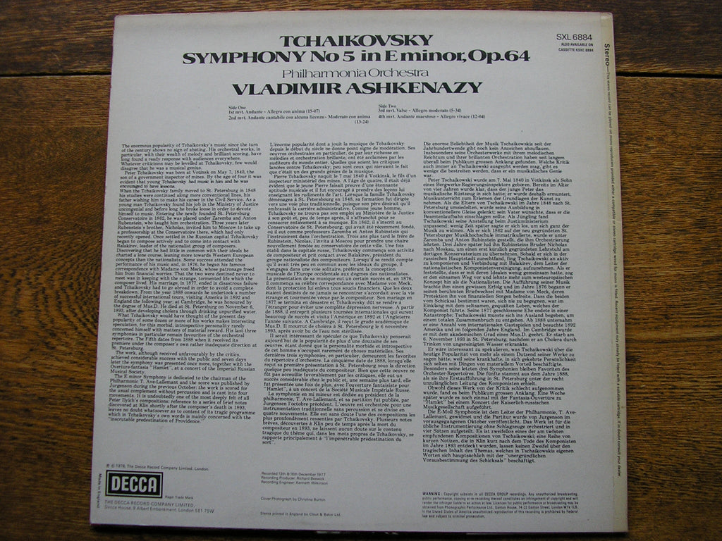 TCHAIKOVSKY: SYMPHONY No. 5       ASHKENAZY / PHILHARMONIA     SXL 6884