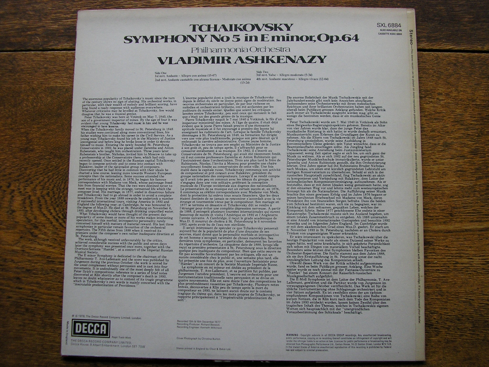 TCHAIKOVSKY: SYMPHONY No. 5       ASHKENAZY / PHILHARMONIA     SXL 6884