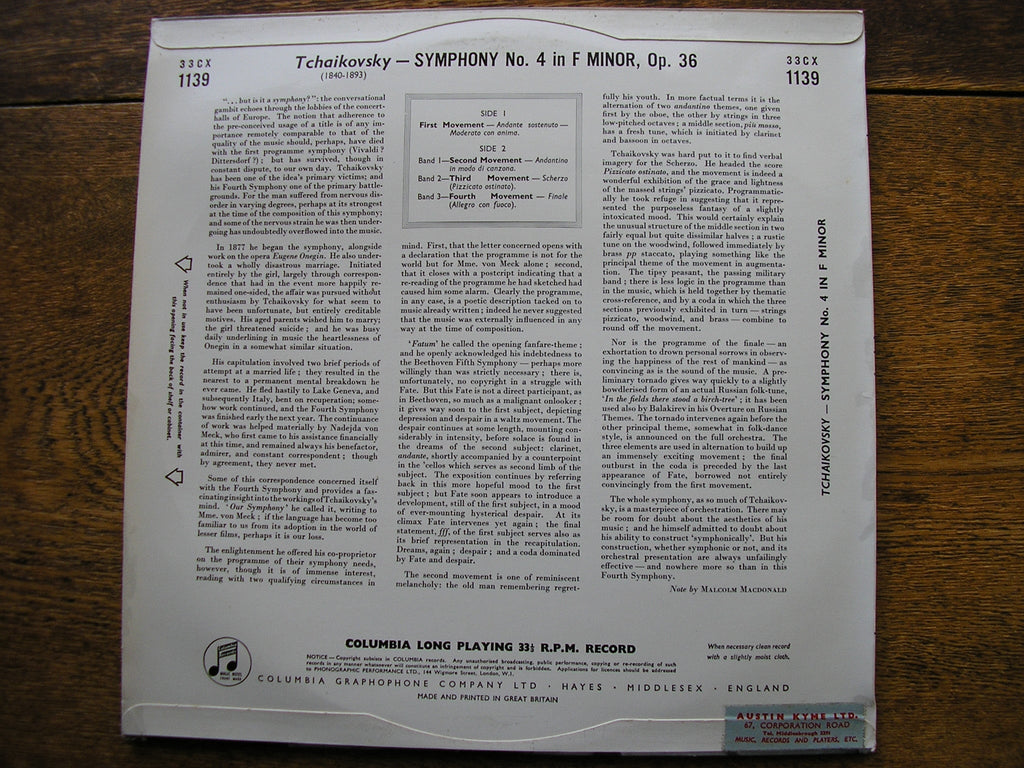 TCHAIKOVSKY: SYMPHONY No. 4  KARAJAN / PHILHARMONIA  33CX 1139