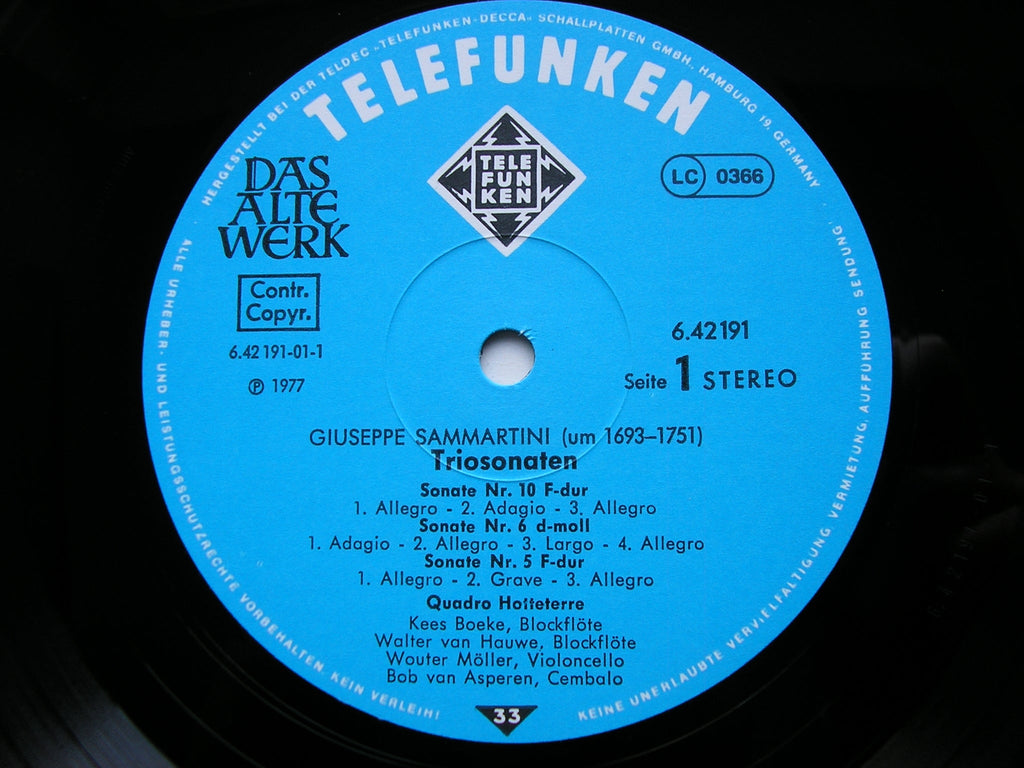 SAMMARTINI: SIX TRIO SONATAS       QUADRO HOTTETERRE    6.42191