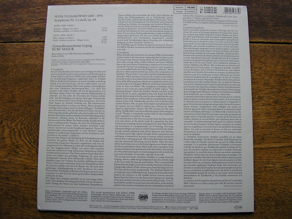 TCHAIKOVSKY: SYMPHONY No. 5   MASUR / LEIPZIG GEWANDHAUS  6.43675