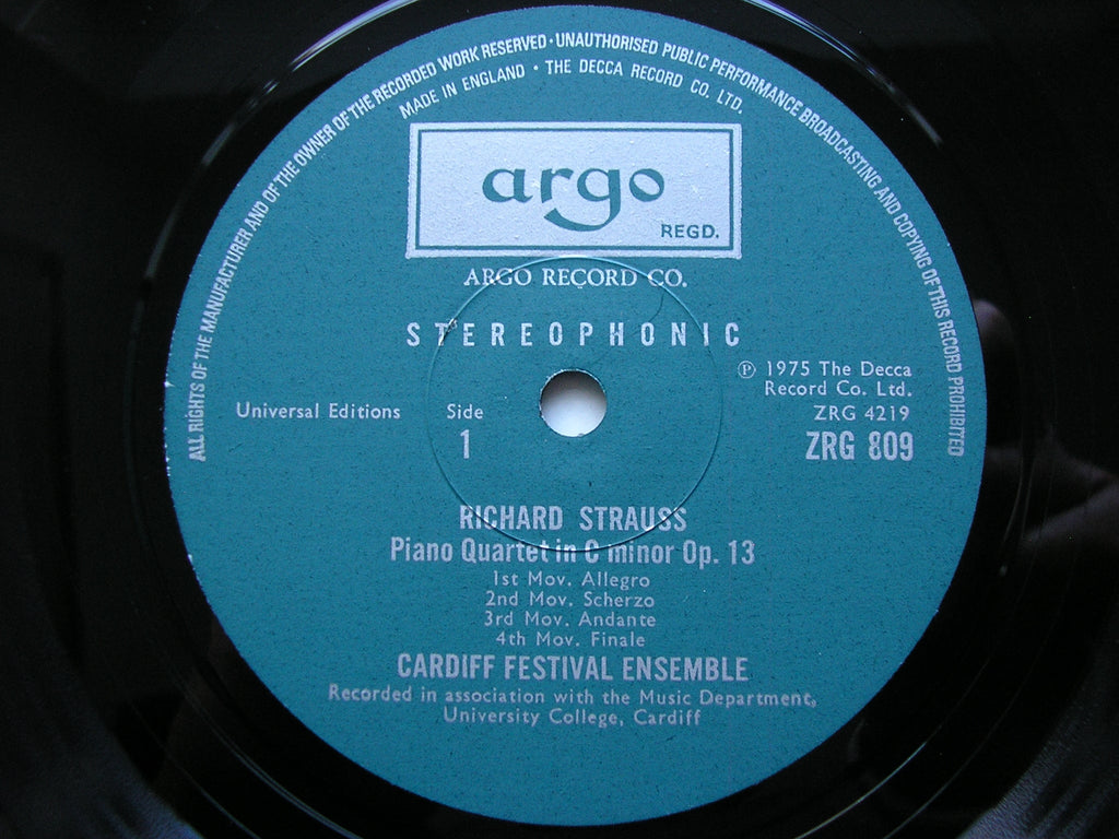 STRAUSS: PIANO QUARTET in C / REGER: PIANO QUARTET in A      CARDIFF FESTIVAL ENSEMBLE     ZRG 809