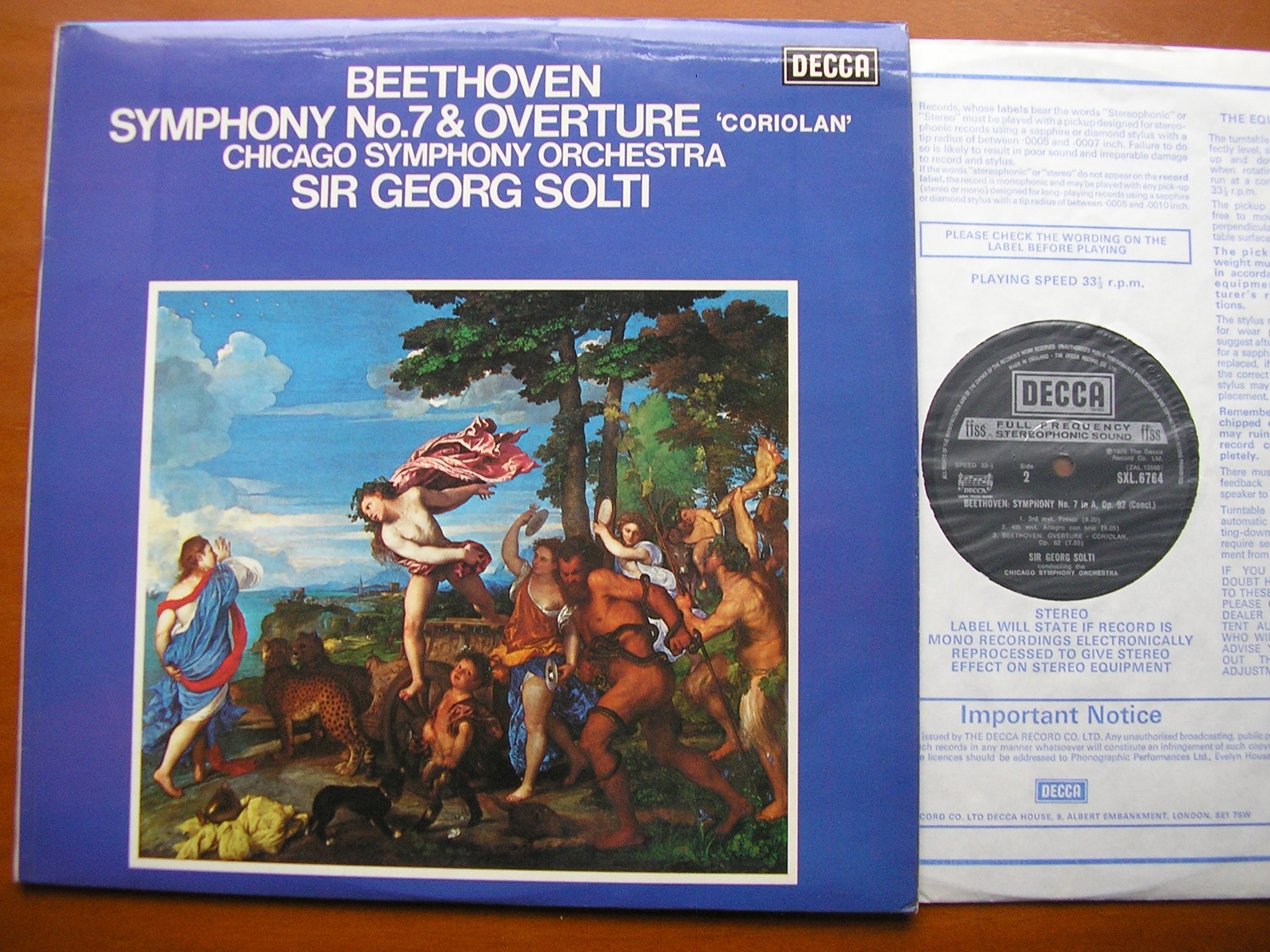 SXL 6764 SXL 6764 BEETHOVEN: SYMPHONY No. 7 / OVERTURE 'Coriolan' SOLTI / CHICAGO SYMPHONY