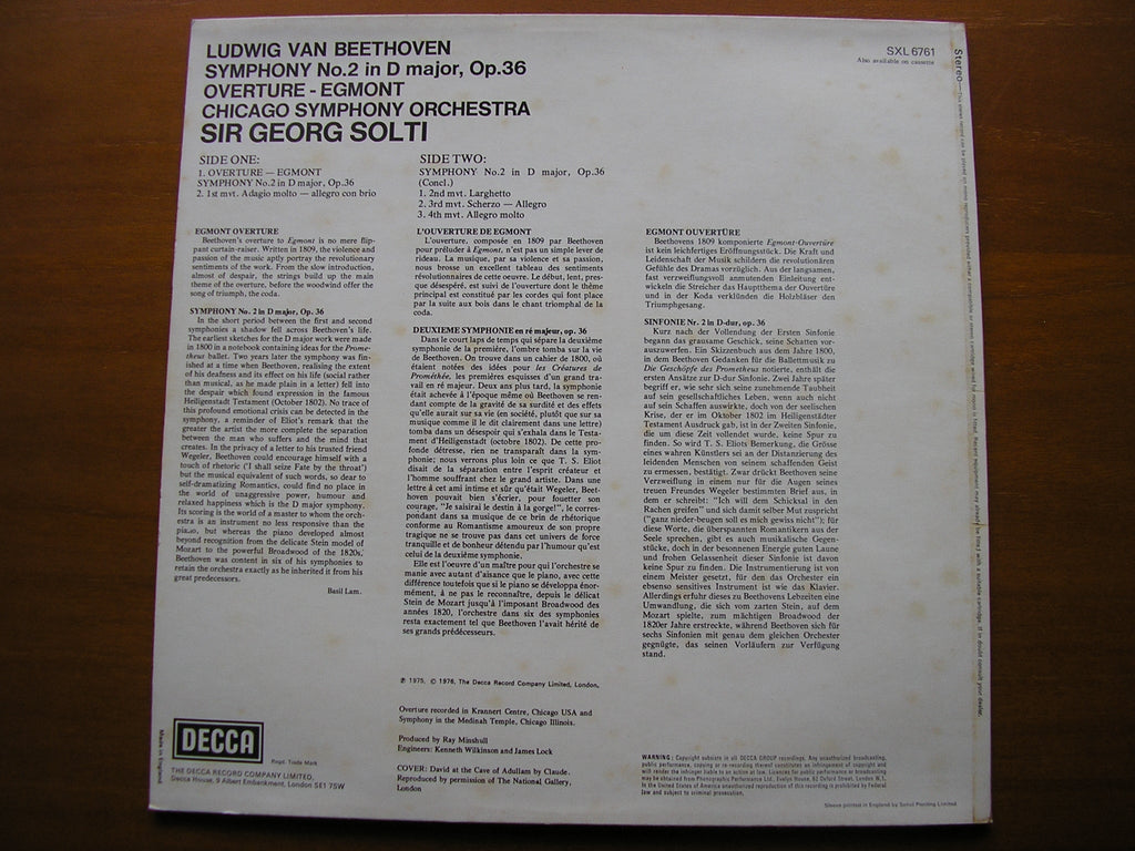SXL 6761 BEETHOVEN: SYMPHONY No. 2 / OVERTURE Egmont SOLTI / CHICAGO SYMPHONY