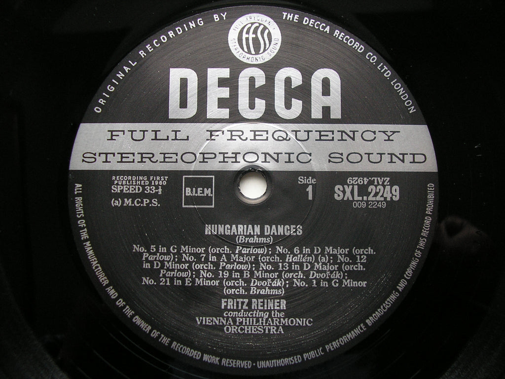SXL 2249 BRAHMS: HUNGARIAN DANCES / DVORAK: SLAVONIC DANCES REINER / VIENNA PHILHARMONIC 180g