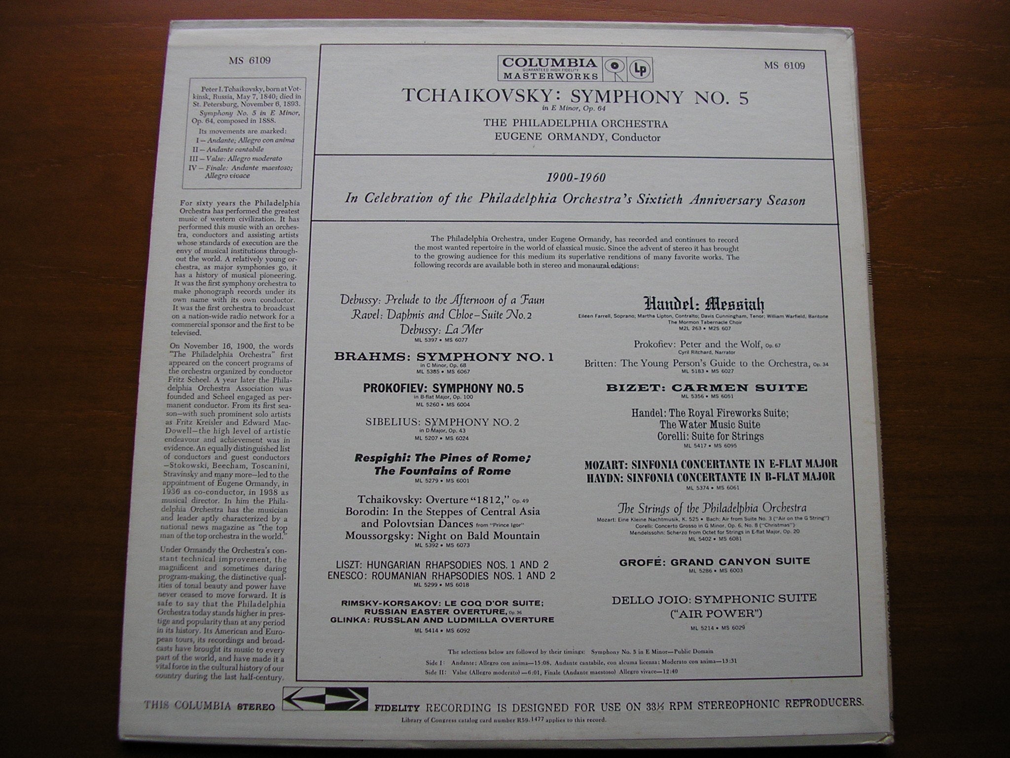 TCHAIKOVSKY: SYMPHONY No. 5    ORMANDY / PHILADELPHIA ORCHESTRA   MS 6109