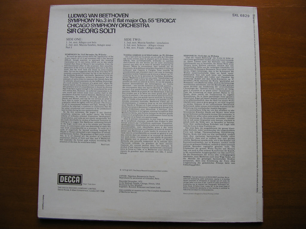 SXL 6829 BEETHOVEN: SYMPHONY No. 3 'Eroica' SOLTI / CHICAGO SYMPHONY