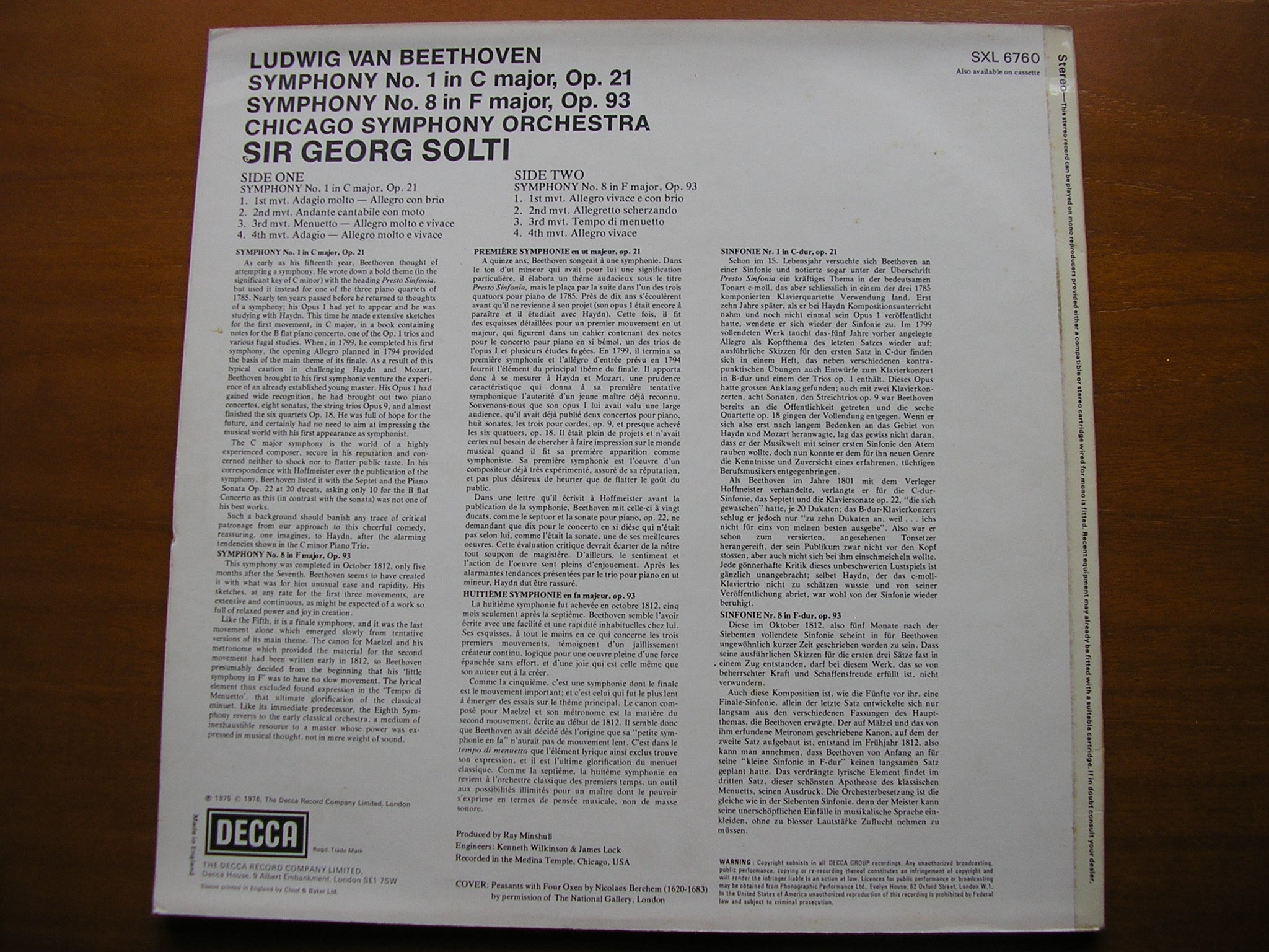 SXL 6760 BEETHOVEN: SYMPHONIES Nos. 1 & 8 SOLTI / CHICAGO SYMPHONY