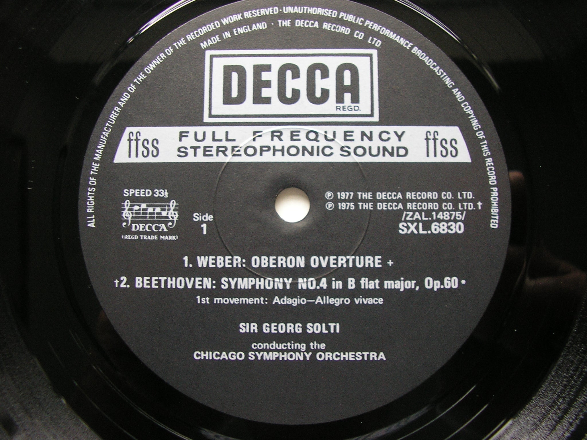 SXL 6830 BEETHOVEN: SYMPHONY No. 4 / WEBER: OVERTURE 'Oberon' SOLTI / CHICAGO SYMPHONY