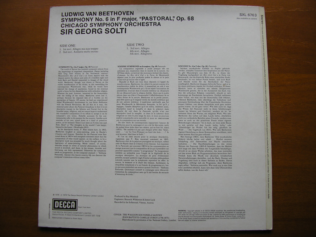 SXL 6763 BEETHOVEN SYMPHONY No. 6 'Pastoral' SOLTI / CHICAGO SYMPHONY