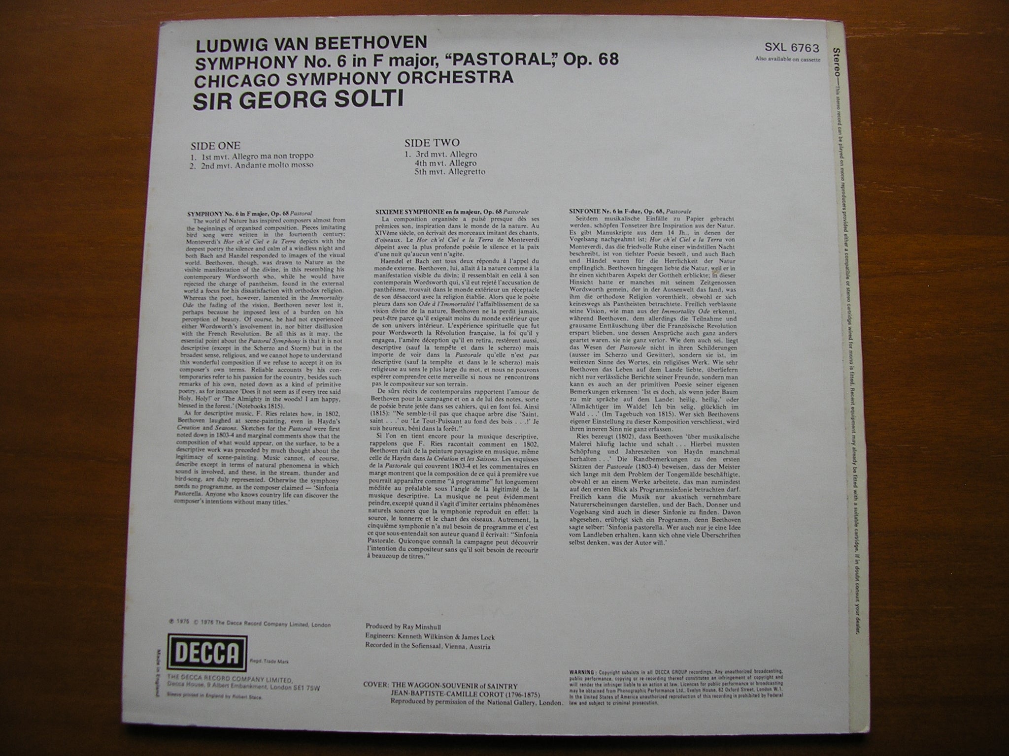 SXL 6763 BEETHOVEN SYMPHONY No. 6 'Pastoral' SOLTI / CHICAGO SYMPHONY
