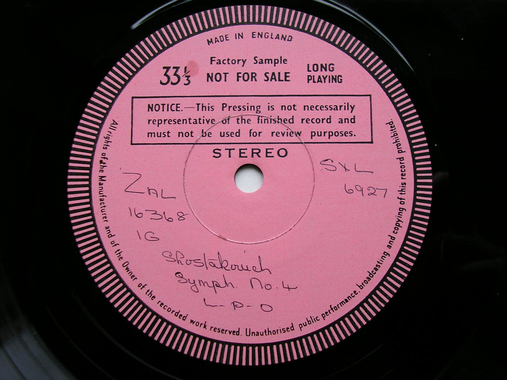SXL 6927 SHOSTAKOVICH: SYMPHONY No. 4 HAITINK / LONDON PHILHARMONIC test pressing