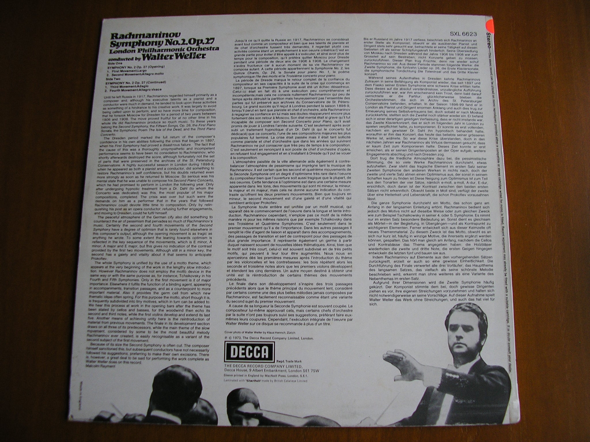 SXL 6623 RACHMANINOV: SYMPHONY No. 2 WELLER / LONDON PHILHARMONIC test pressing