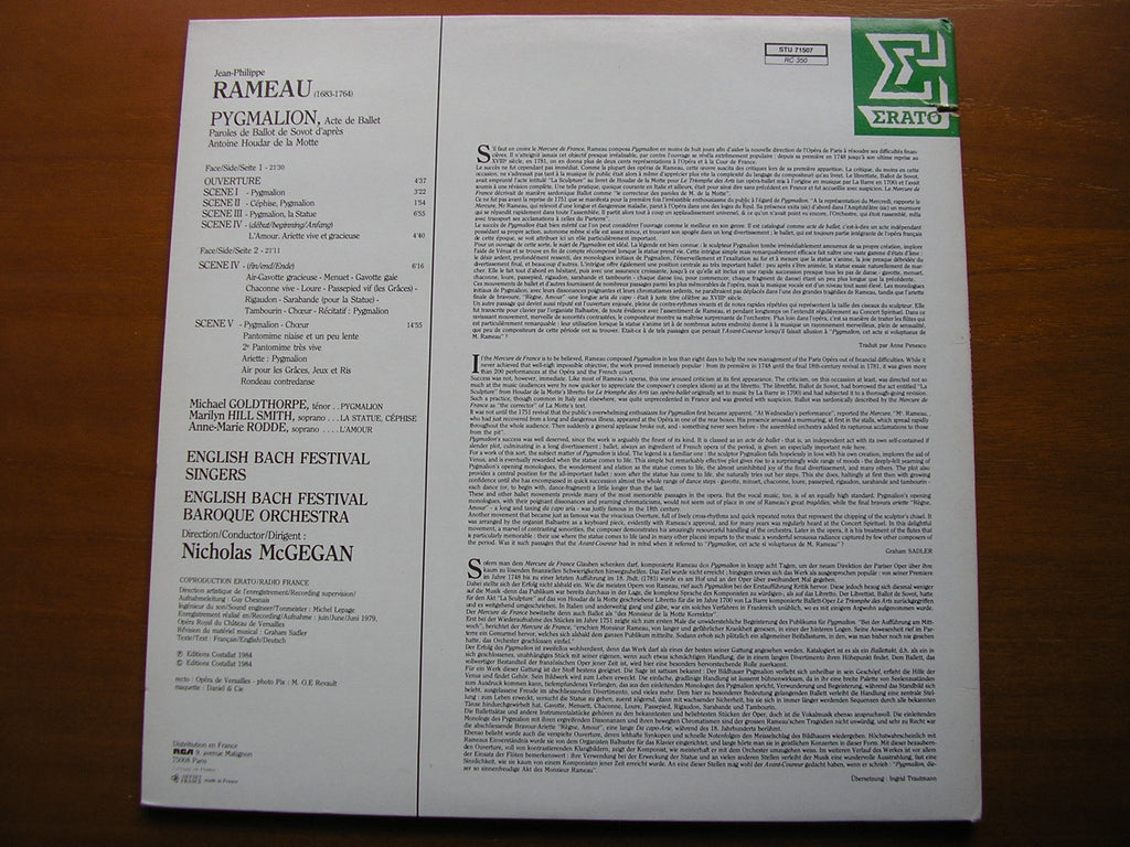 RAMEAU: PYGMALION       SOLOISTS / ENGLISH BACH FESTIVAL BAROQUE ORCHESTRA / McGEGAN       STU 71507
