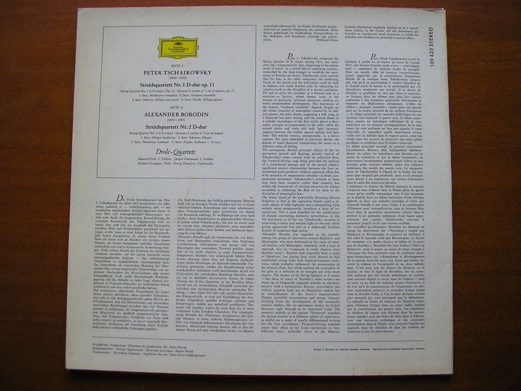 BORODIN / TCHAIKOVSKY: STRING QUARTETS      DROLC QUARTET    SLPM 139 425