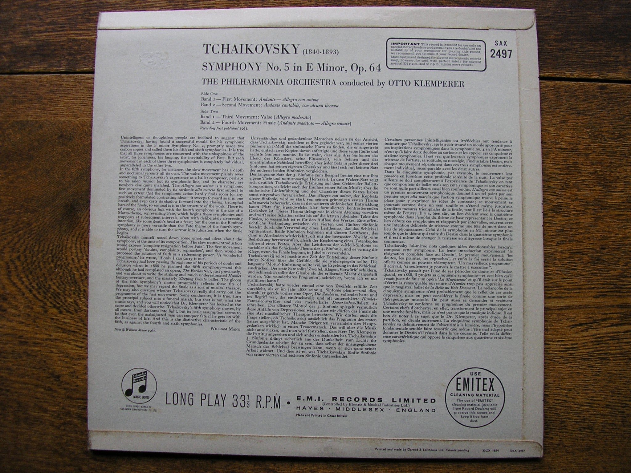 TCHAIKOVSKY: SYMPHONY No. 5   OTTO KLEMPERER / PHILHARMONIA   SAX 2497
