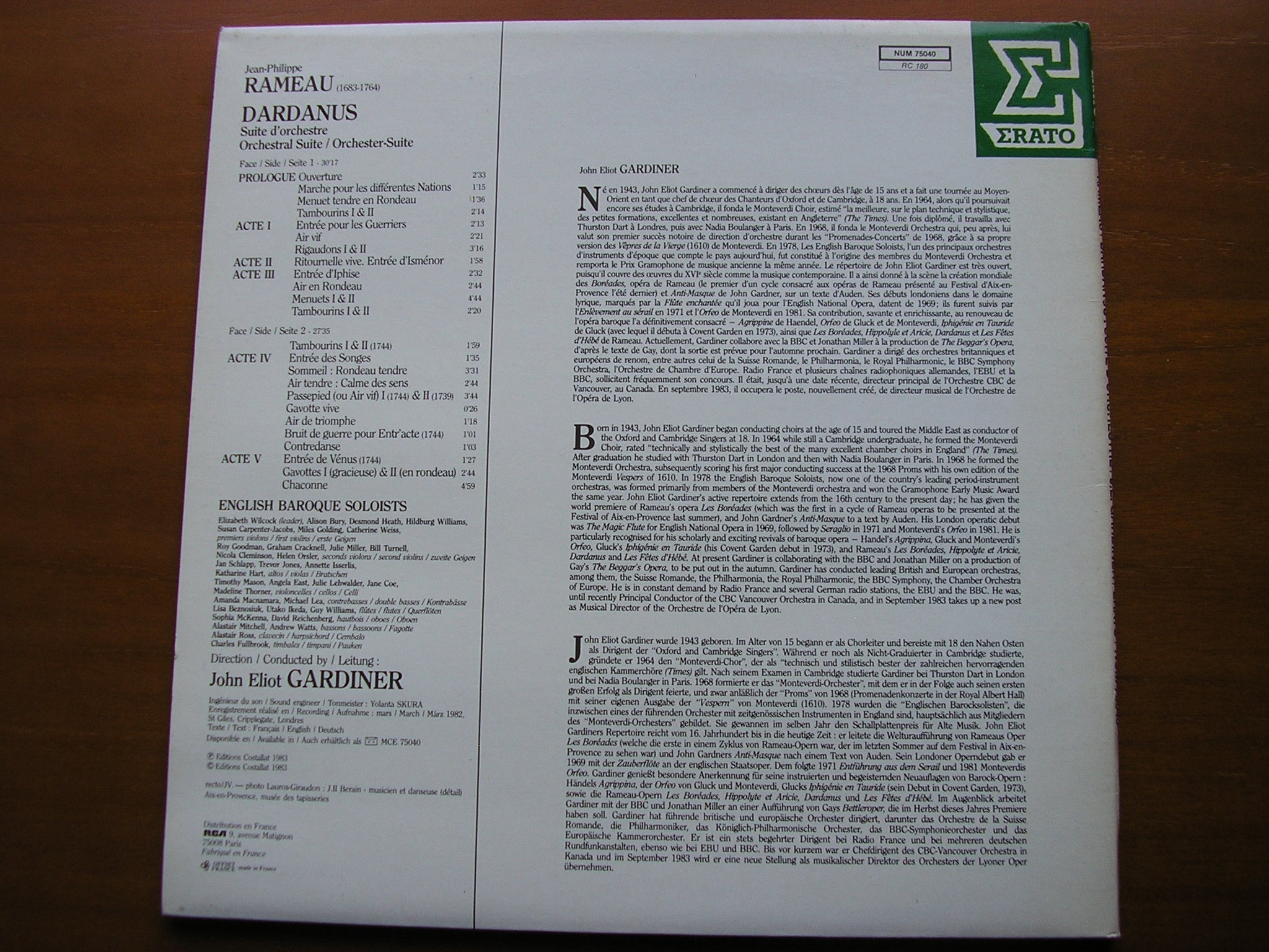 RAMEAU: DARDANUS  Orchestral Suite     GARDINER / ENGLISH BAROQUE SOLOISTS    NUM 75040