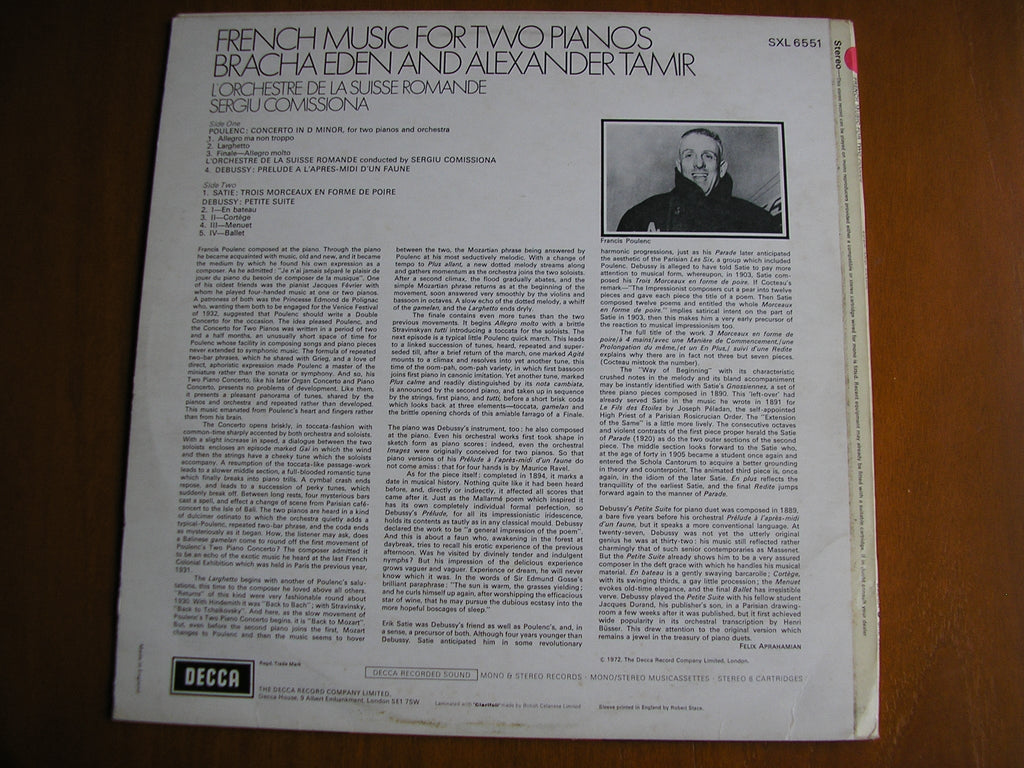 SXL 6551 FRENCH MUSIC FOR TWO PIANOS: POULENC / DEBUSSY / SATIE EDEN & TAMIR test pressing