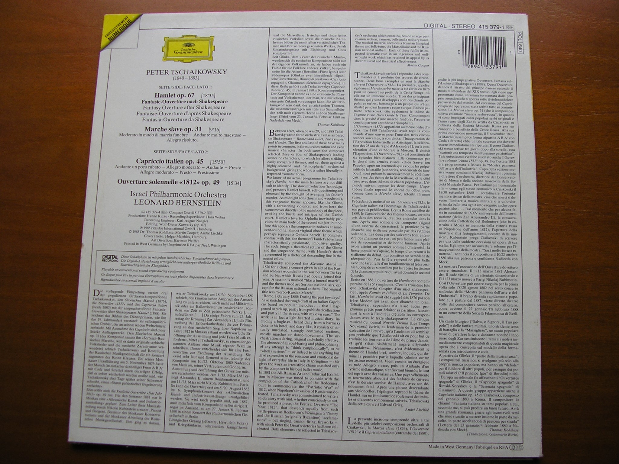TCHAIKOVSKY: 1812 / HAMLET / CAPRICCIO / MARCHE SLAVE     BERNSTEIN / ISRAEL PHILHARMONIC    415 379