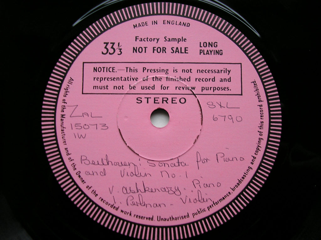 SXL 6790 BEETHOVEN: VIOLIN SONATAS Op. 12 No. 1 & Op. 96 PERLMAN / ASHKENAZY test pressing