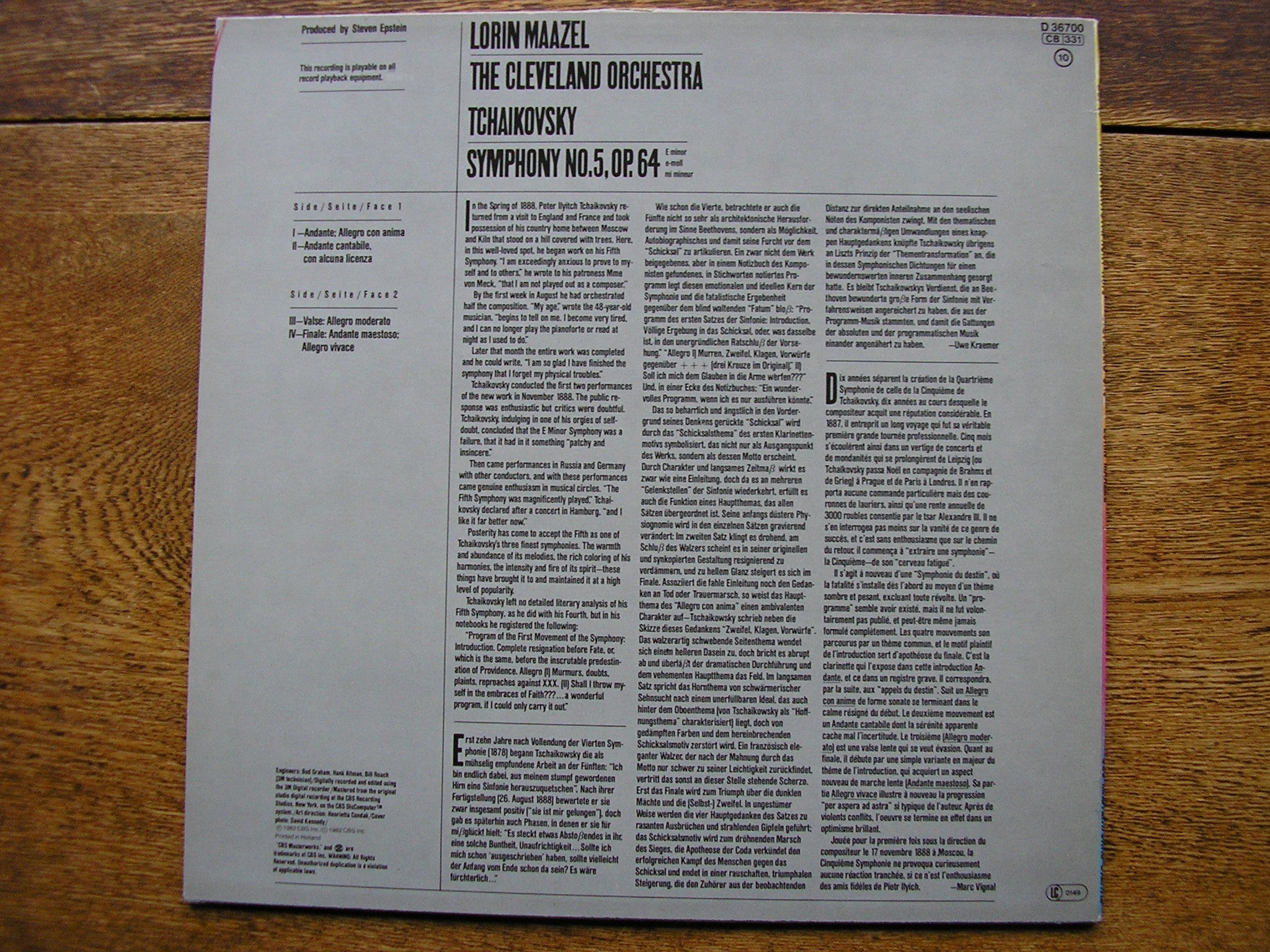 TCHAIKOVSKY: SYMPHONY No. 5  MAAZEL / CLEVELAND ORCHESTRA   D36700