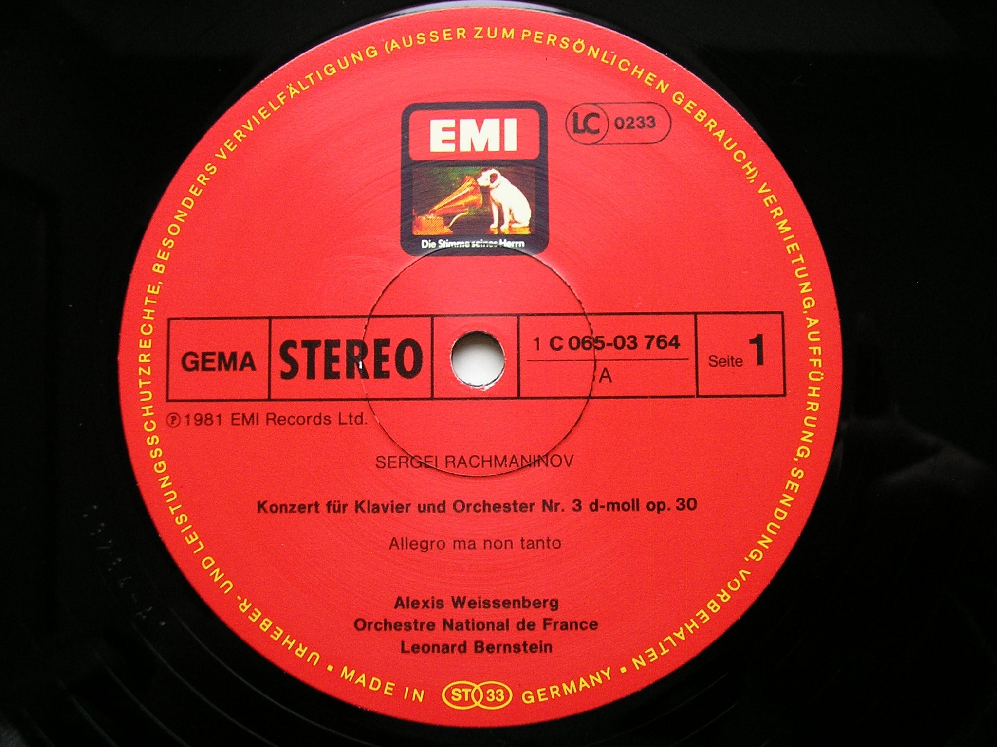 RACHMANINOV: PIANO CONCERTO No. 3    WEISSENBERG / FRENCH NATIONAL ORCHESTRA / BERNSTEIN    ASD 4082