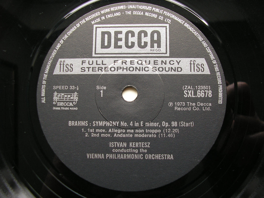 SXL 6675-78 BRAHMS: THE FOUR SYMPHONIES KERTESZ / VIENNA PHILHARMONIC 4LP