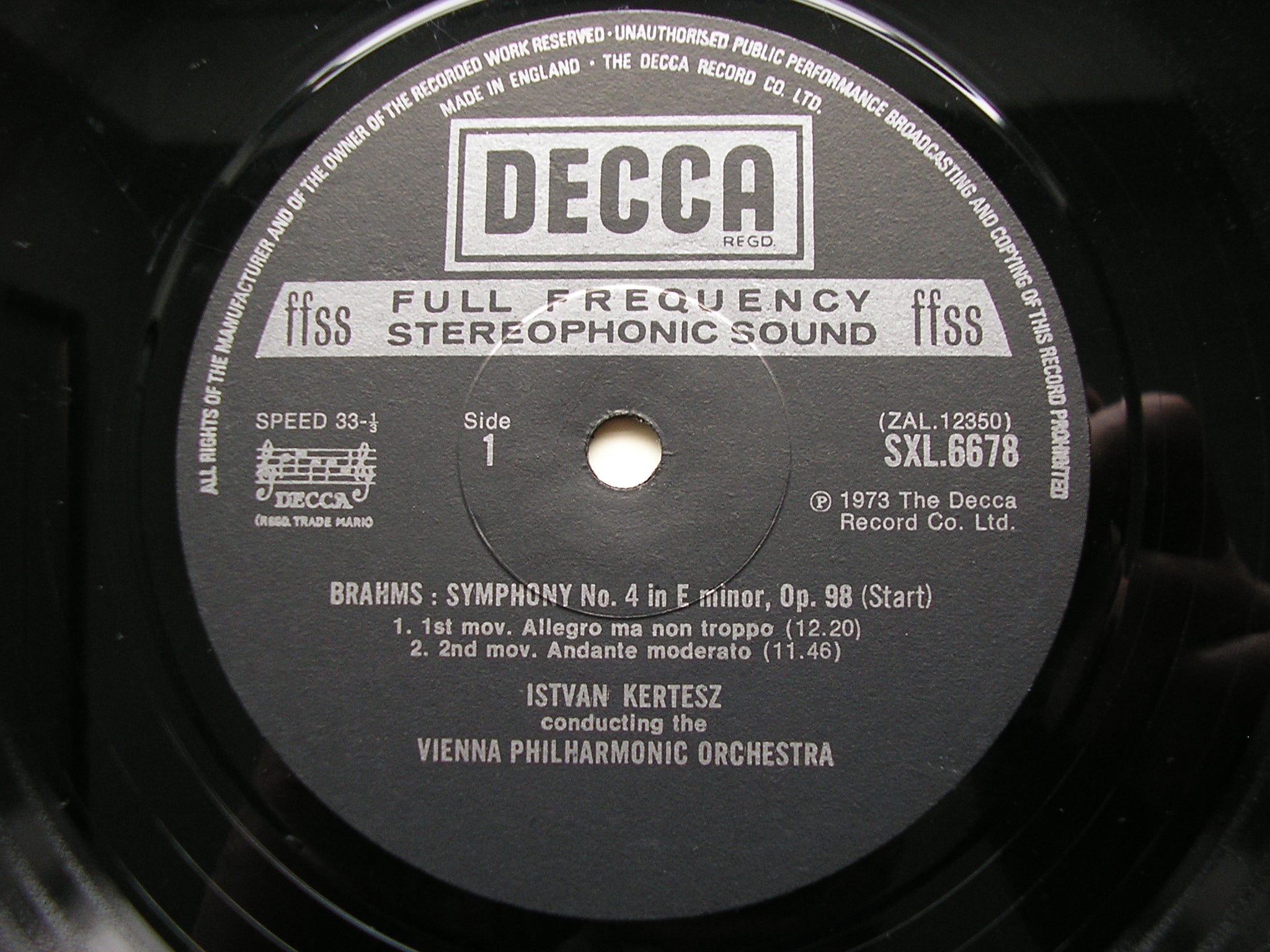 SXL 6675-78 BRAHMS: THE FOUR SYMPHONIES KERTESZ / VIENNA PHILHARMONIC 4LP