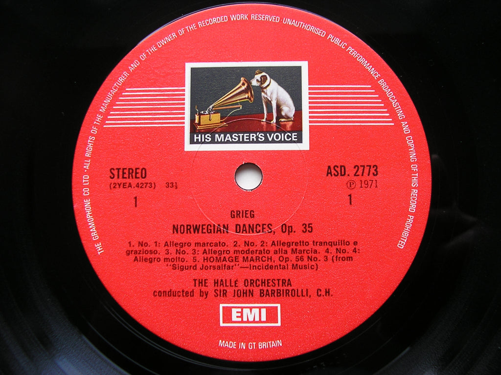 GRIEG: NORWEGIAN DANCES / LYRIC SUITE / HOMAGE MARCH      BARBIROLLI / HALLE ORCHESTRA    ASD 2773