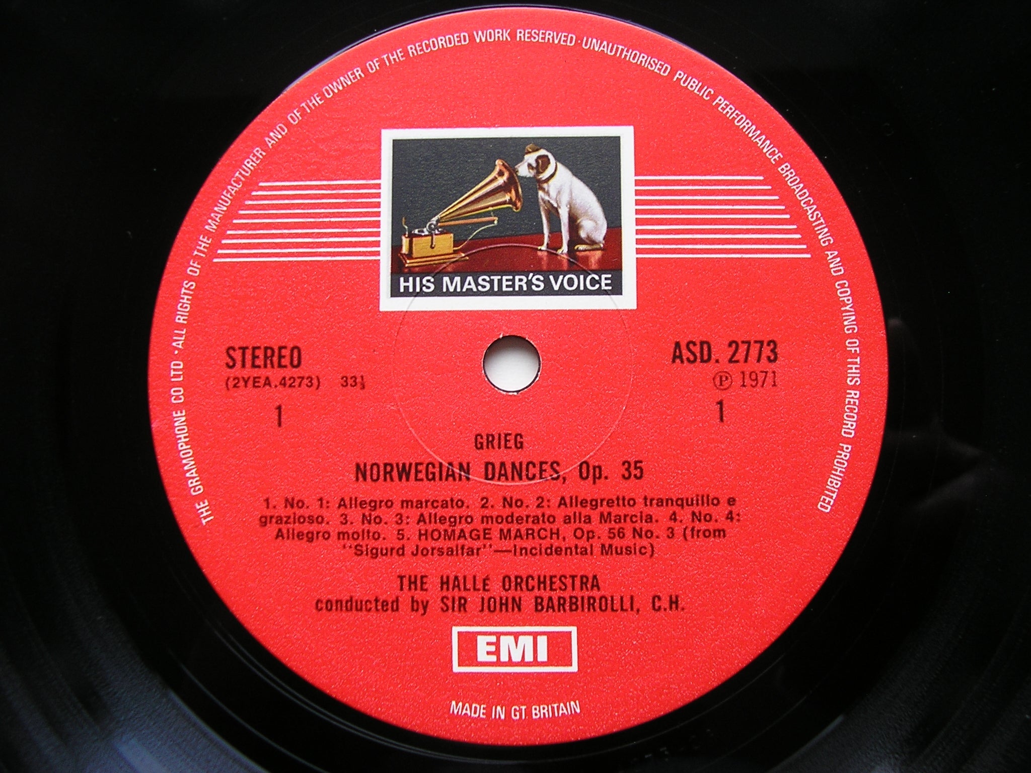 GRIEG: NORWEGIAN DANCES / LYRIC SUITE / HOMAGE MARCH      BARBIROLLI / HALLE ORCHESTRA    ASD 2773