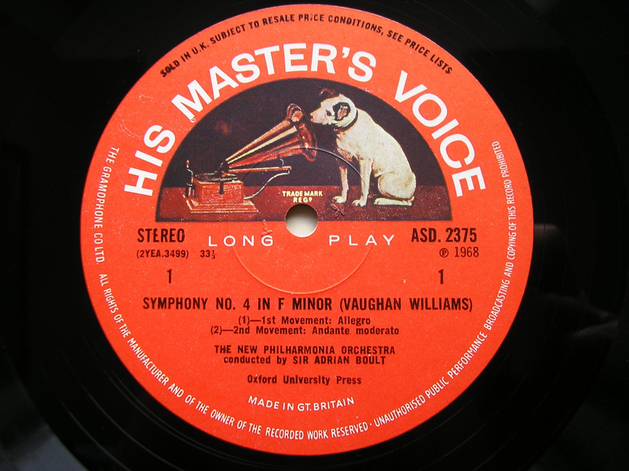 VAUGHAN WILLIAMS: SYMPHONY No. 4      BOULT / NEW PHILHARMONIA     ASD 2375