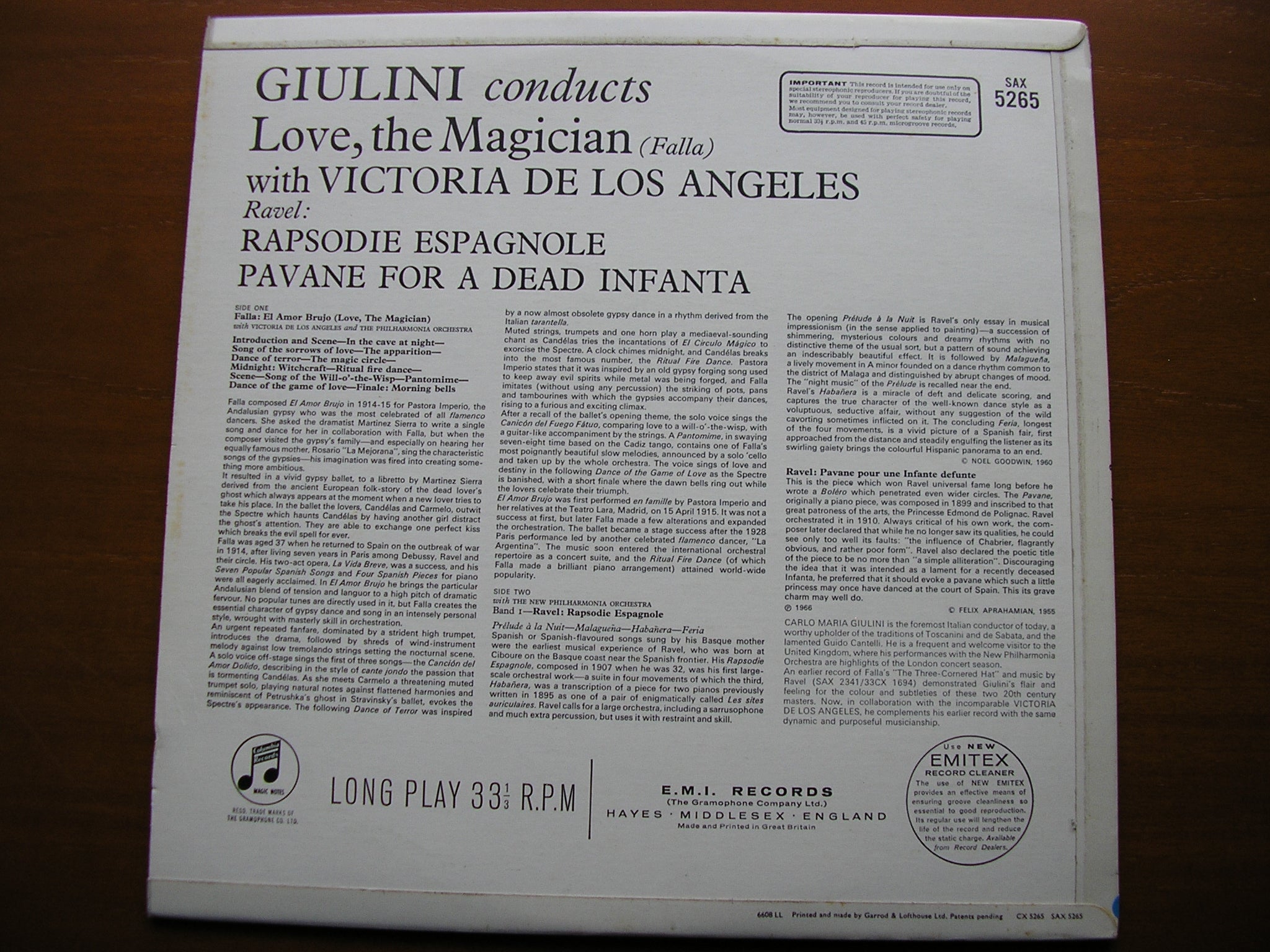 RAVEL: RAPSODIE ESPAGNOLE / PAVANE  FALLA: EL AMOR BRUJO   GIULINI / DE LOS ANGELES / PHILHARMONIA    SAX 5265