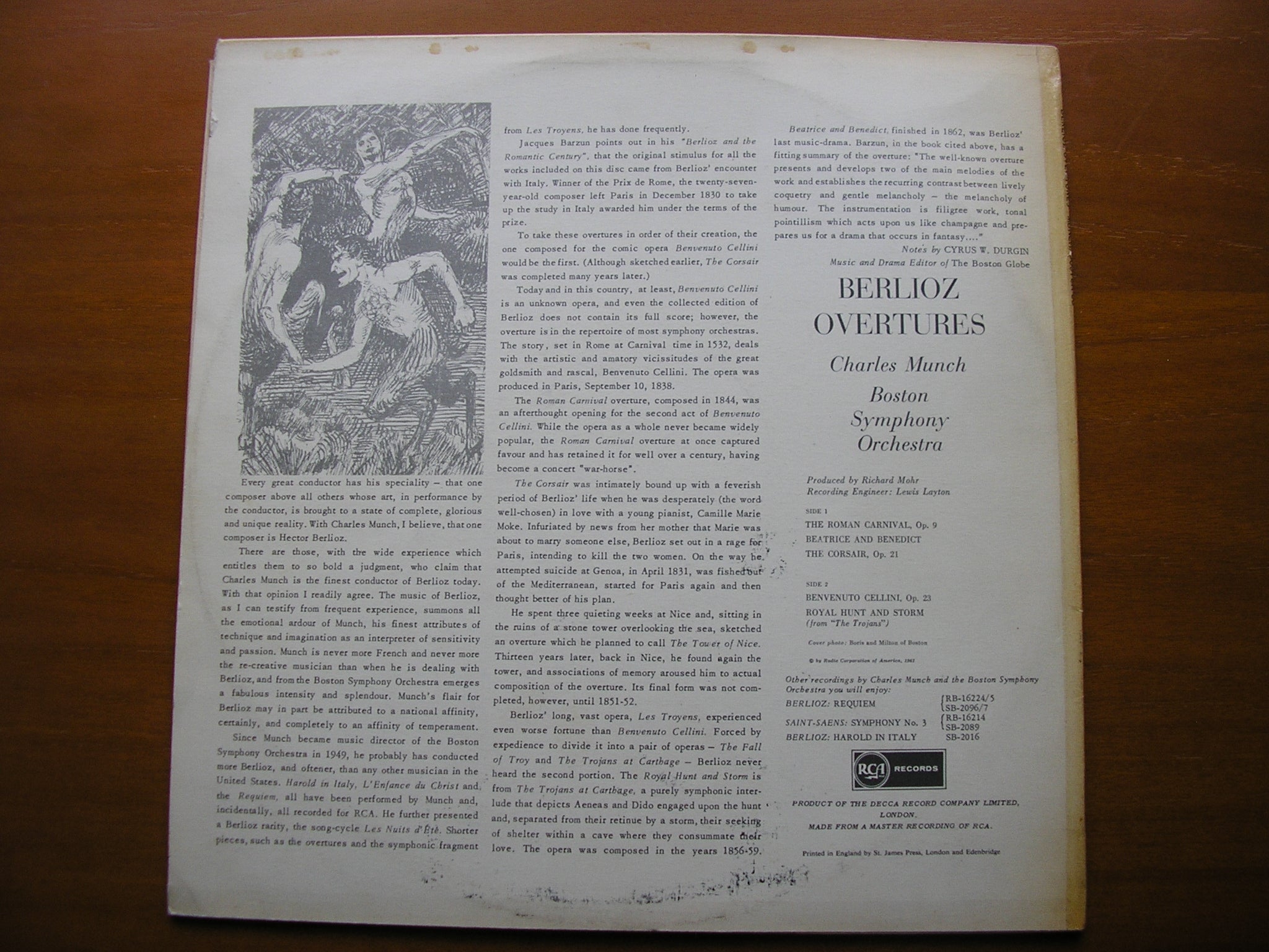 BERLIOZ: OVERTURES     CHARLES MUNCH / BOSTON SYMPHONY    SB 2125