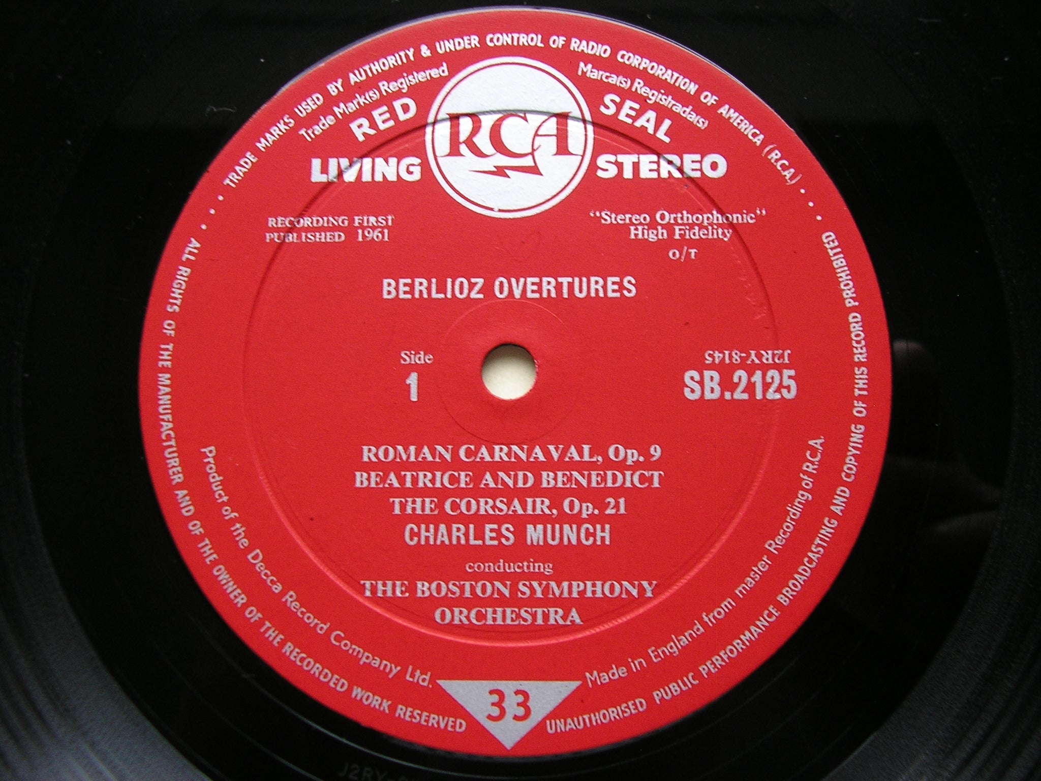 BERLIOZ: OVERTURES     CHARLES MUNCH / BOSTON SYMPHONY    SB 2125