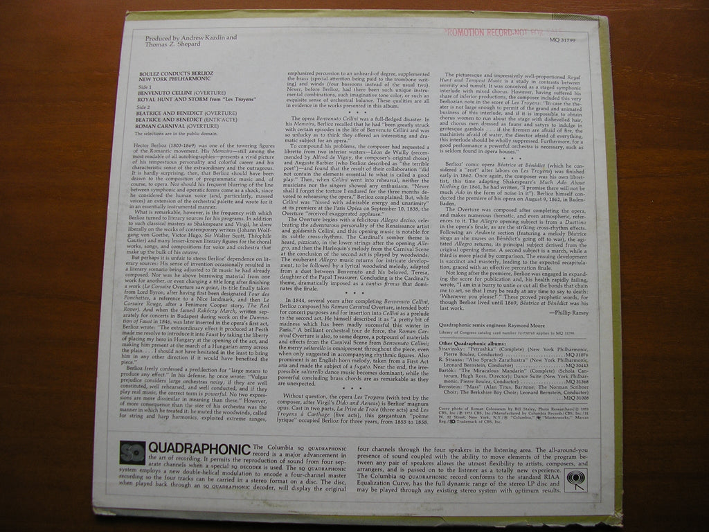 BERLIOZ: OVERTURES / ROYAL HUNT & STORM from LES TROYENS      BOULEZ / NEW YORK PHILHARMONIC      MQ 31799