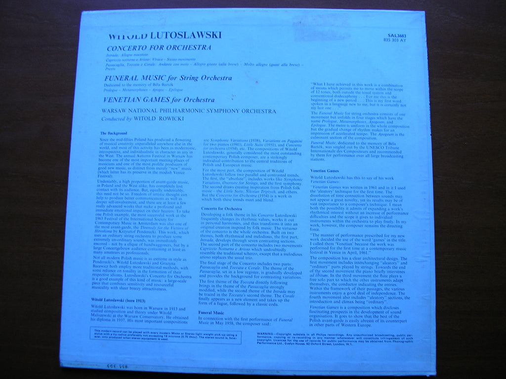 LUTOSLAWSKI: CONCERTO FOR ORCHESTRA / FUNERAL MUSIC / VENETIAN GAMES    ROWICKI / WARSAW SYMPHONY    SAL 3683